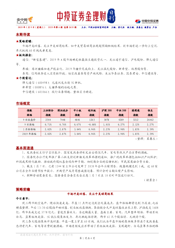 金理财日刊2019年第6期总第2619期