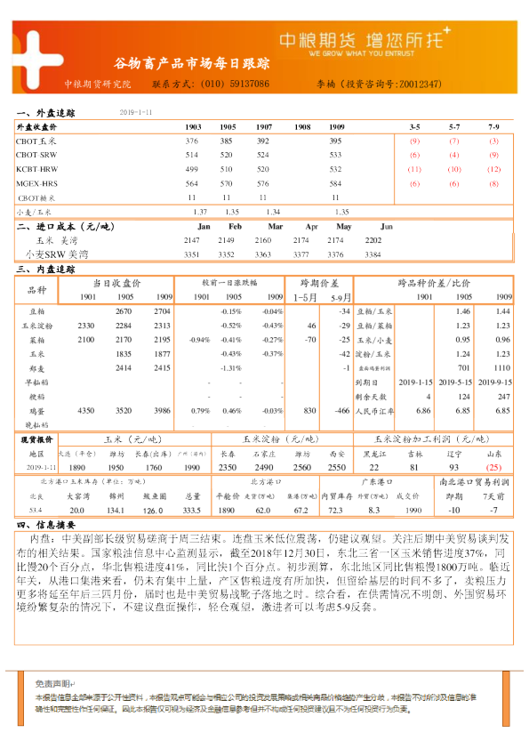 谷物畜产品市场每日跟踪