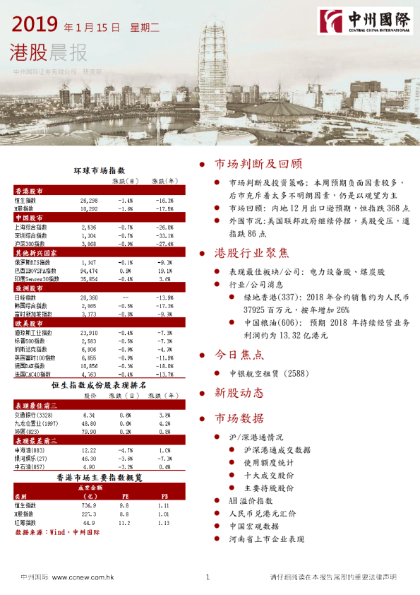 中州国际证券港股晨报