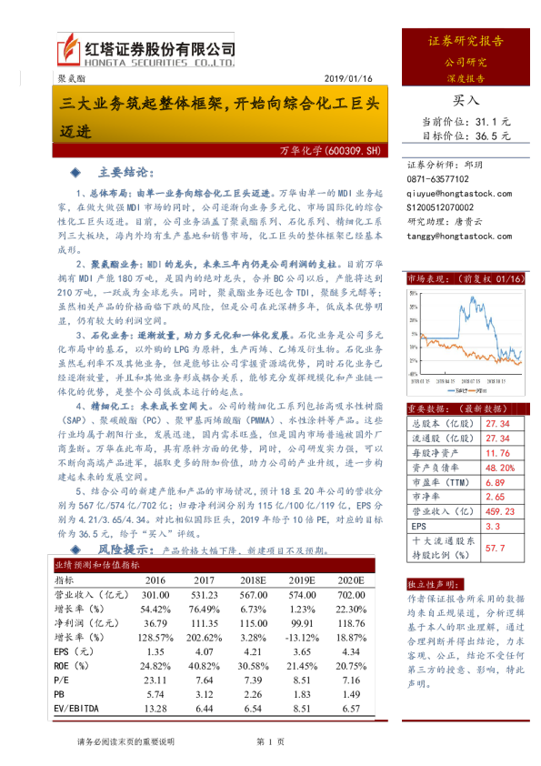 三大业务筑起整体框架，开始向综合化工巨头迈进