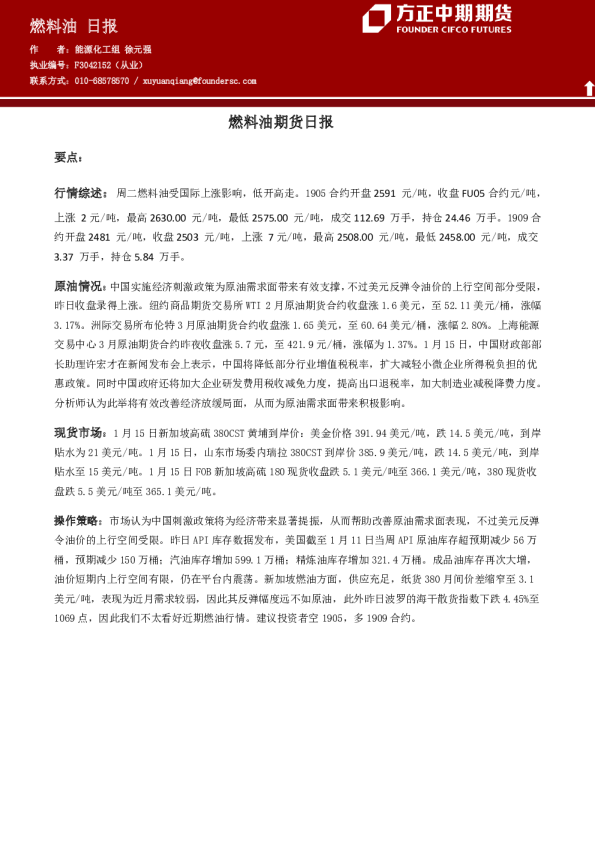 燃料油期货日报