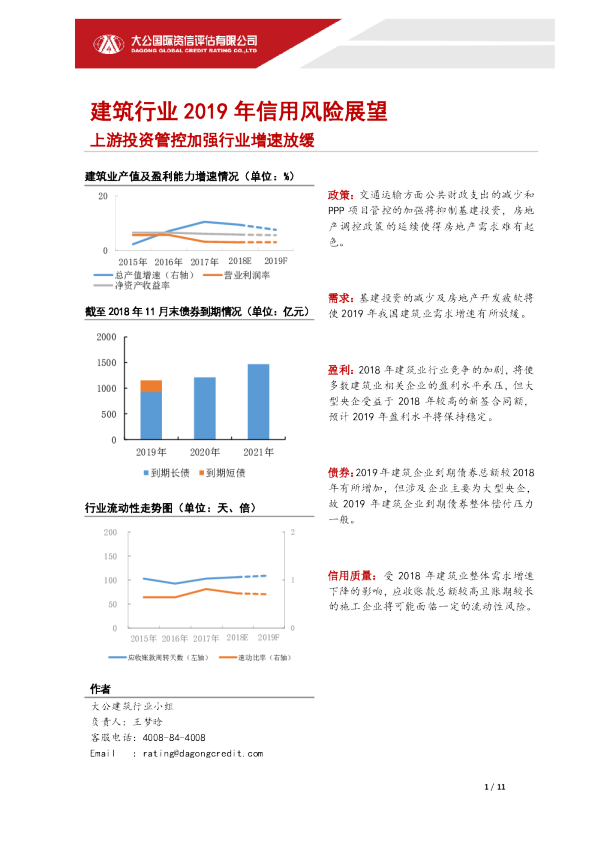 建筑业2019年信用风险展望