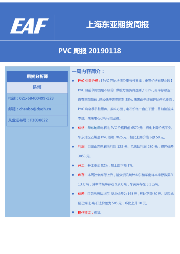 东亚期货PVC周报