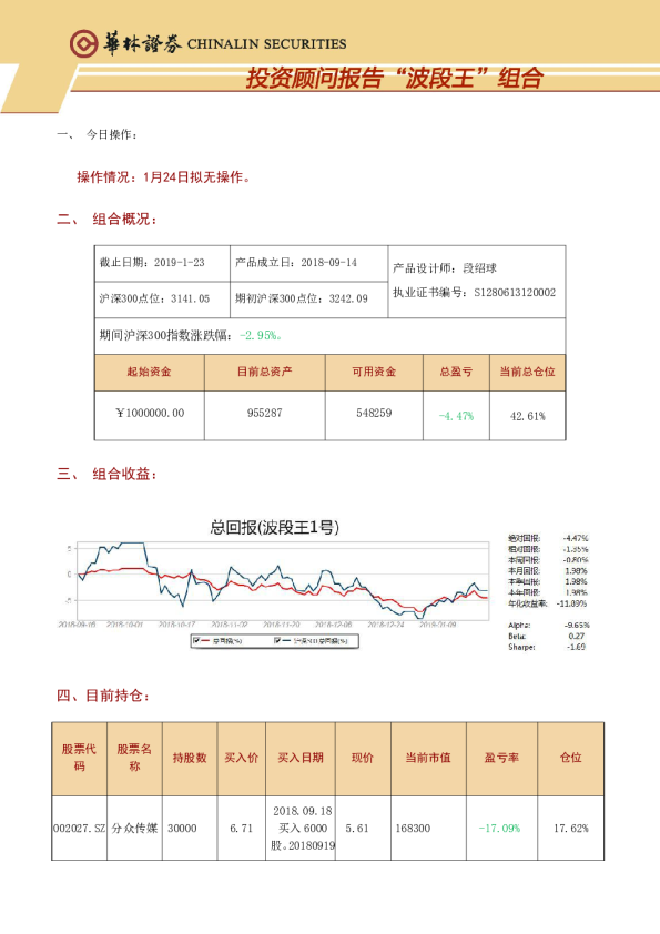 投资顾问报告“波段王”组合