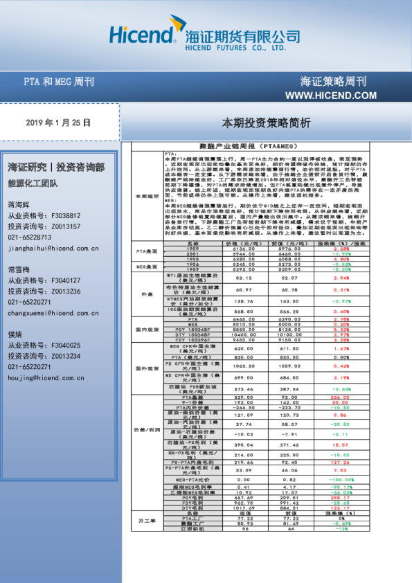 海证PTA和MEG周刊
