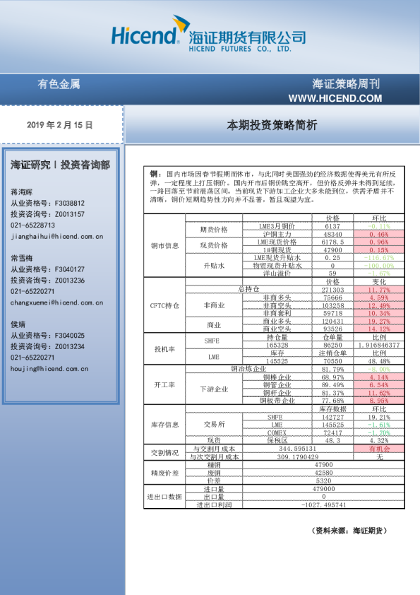 海证策略周刊：有色金属