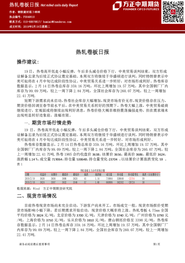 热轧卷板日报