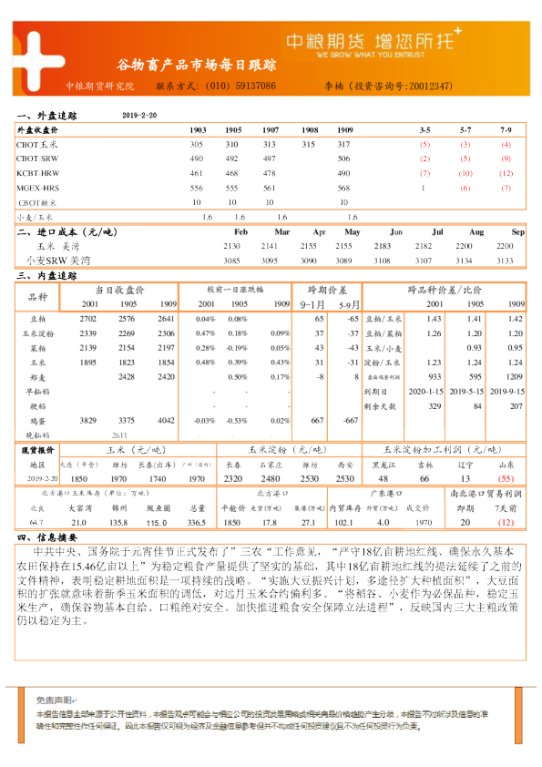 谷物畜产品市场每日跟踪