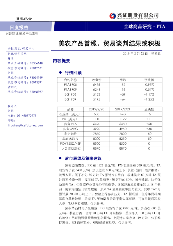 PTA日度报告：美农产品普涨，贸易谈判结果或积极
