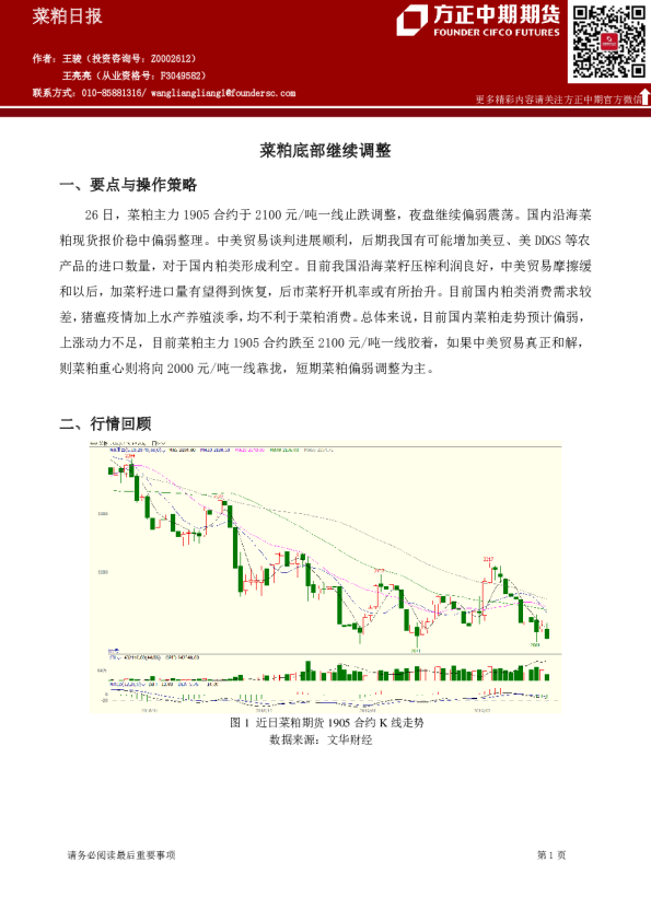 菜粕日报：菜粕底部继续调整