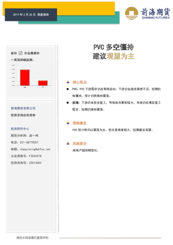 PVC多空僵持，建议观望为主