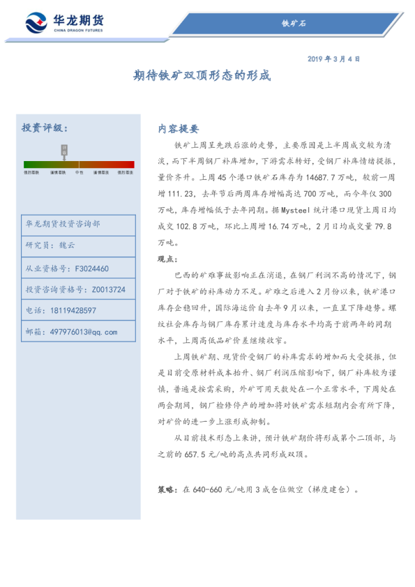 期待铁矿双顶形态的形成