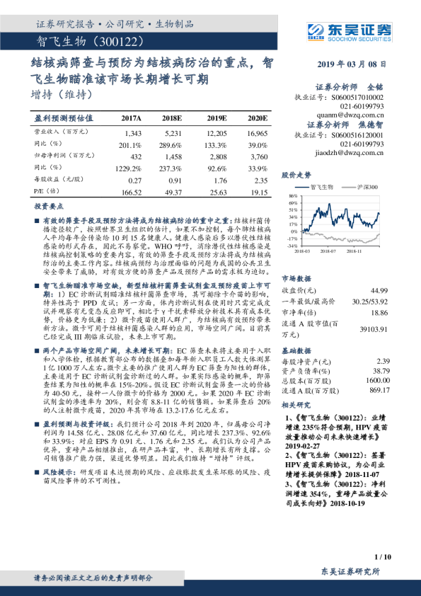 结核病筛查与预防为结核病防治的重点，智飞生物瞄准该市场长期增长可期