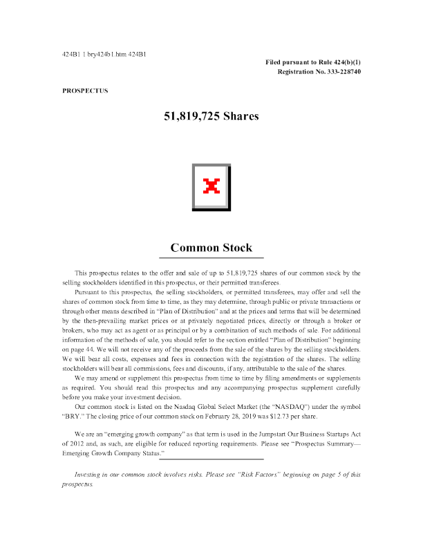 BRY美股招股说明书(2019-03-12版)