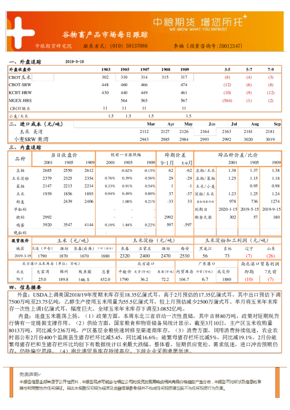 谷物畜产品每日追踪