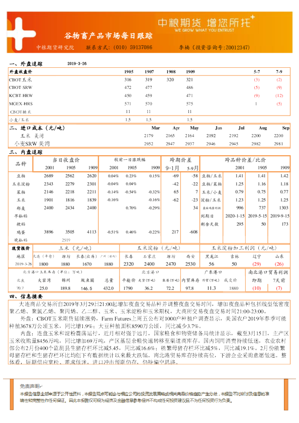 谷物畜产品市场每日跟踪