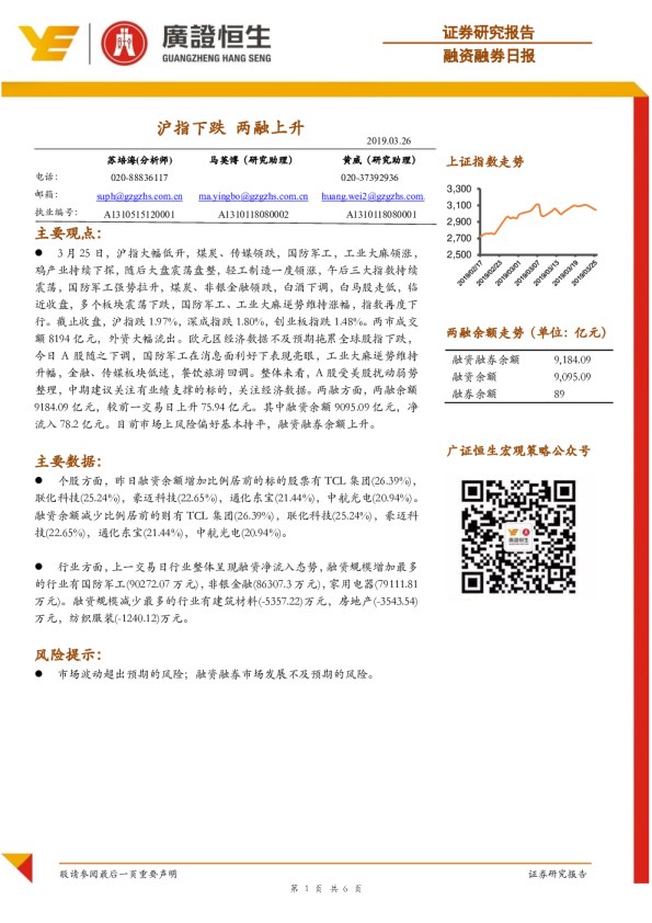 融资融券日报：沪指下跌，两融上升