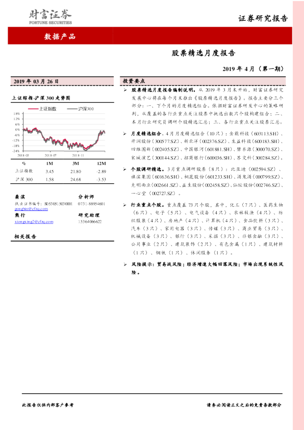 股票精选月度报告