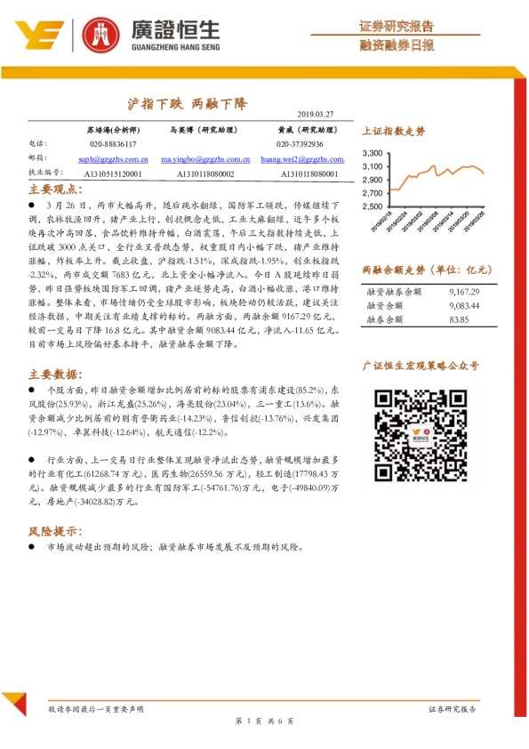 融资融券日报：沪指下跌，两融下降