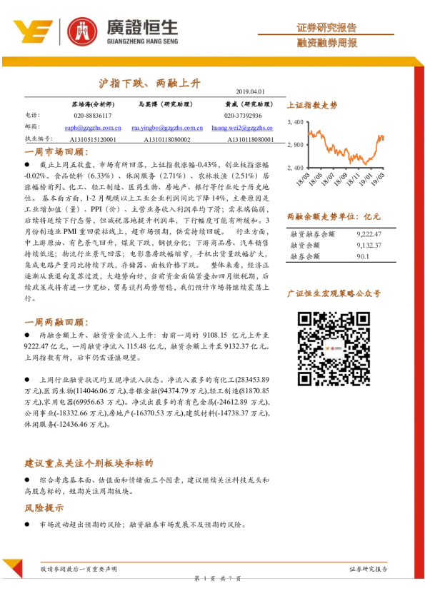 融资融券周报：沪指下跌、两融上升