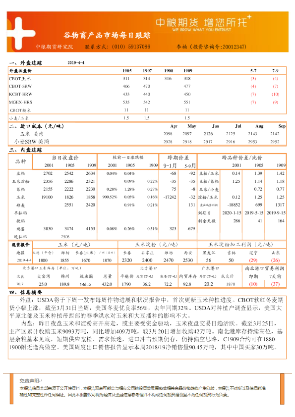 谷物畜产品市场每日跟踪