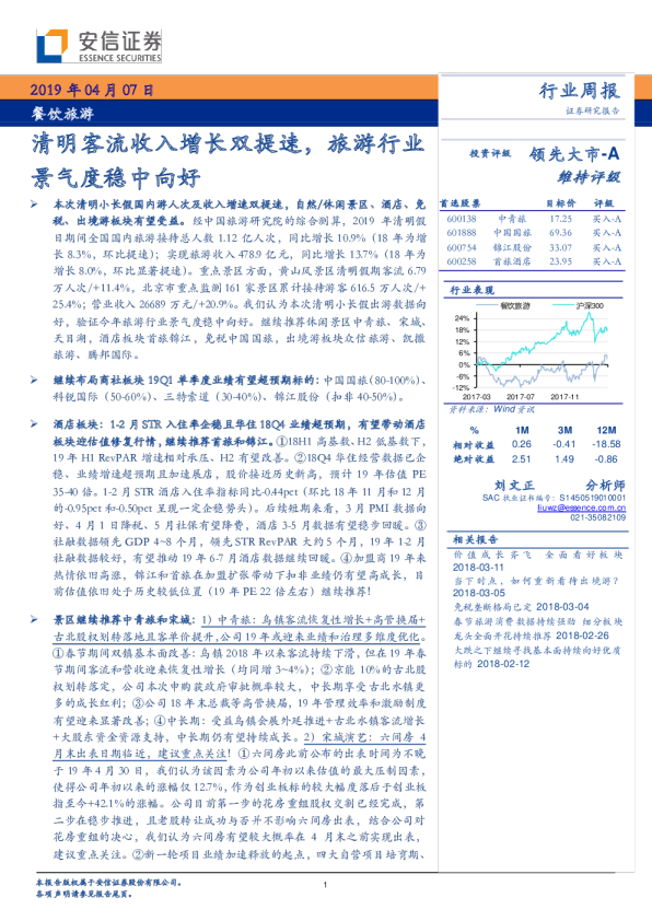餐饮旅游行业周报：清明客流收入增长双提速，旅游行业景气度稳中向好