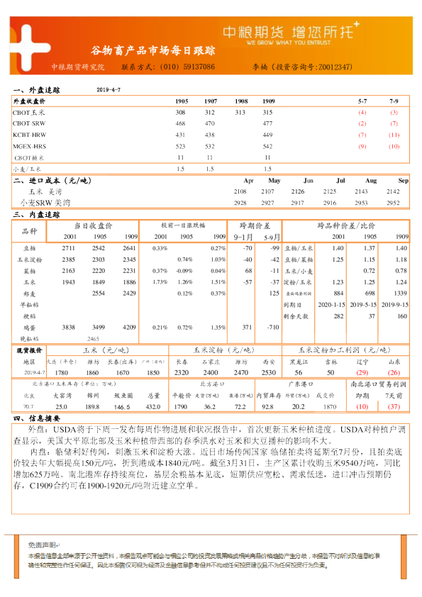 谷物畜产品市场每日跟踪
