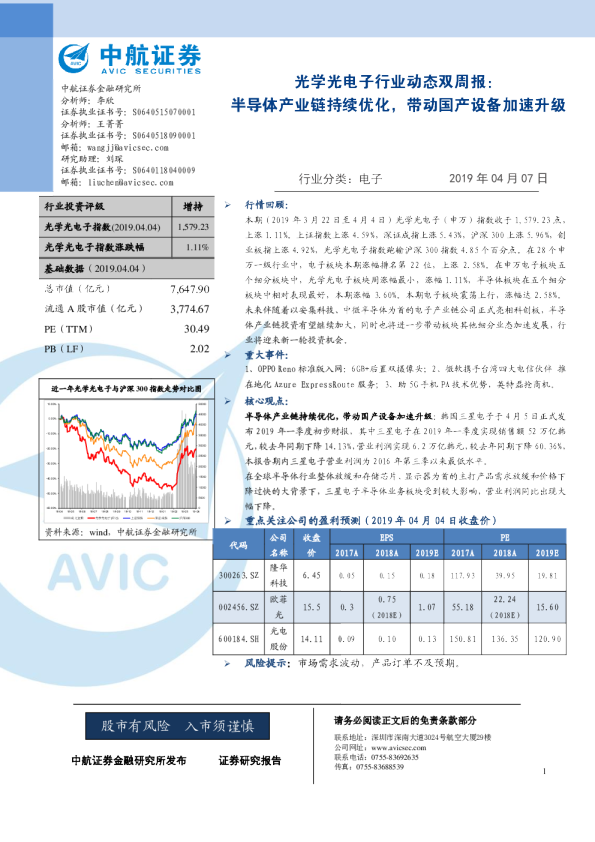 光学光电子行业动态双周报：半导体产业链持续优化，带动国产设备加速升级