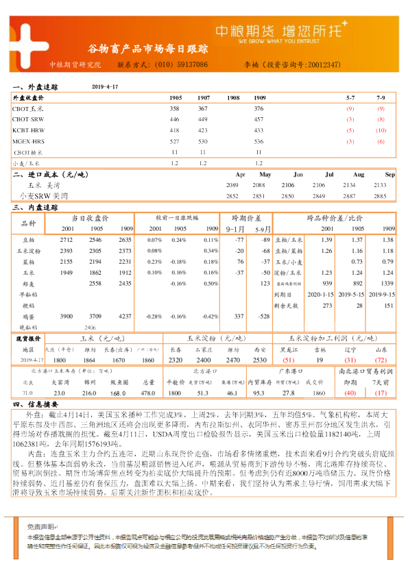 谷物畜产品每日追踪