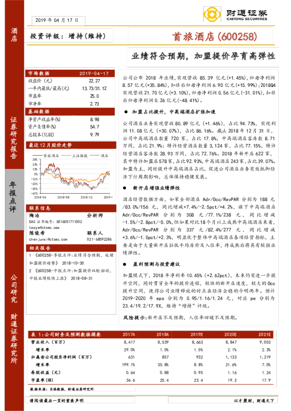 业绩符合预期，加盟提价孕育高弹性