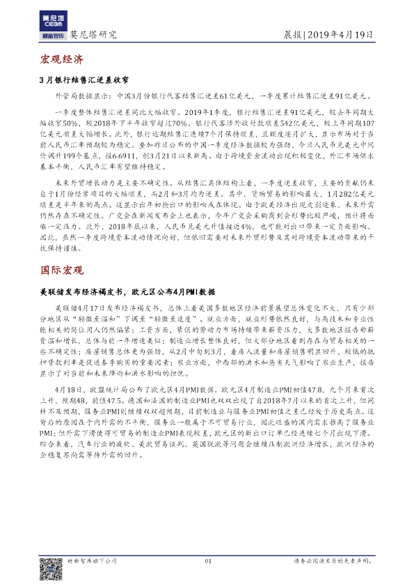 莫尼塔研究晨报