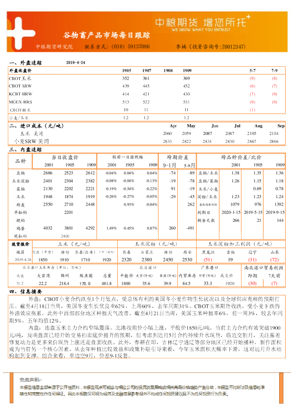 谷物畜产品市场每日跟踪