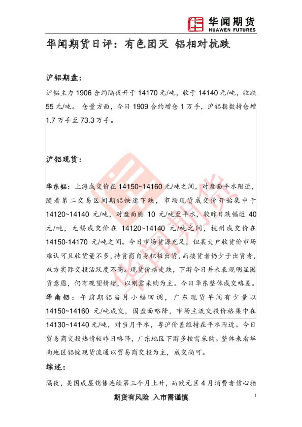 日评：有色团灭，铝相对抗跌