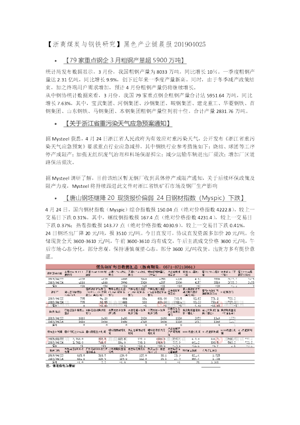 【浙商煤炭与钢铁研究】黑色产业链晨报