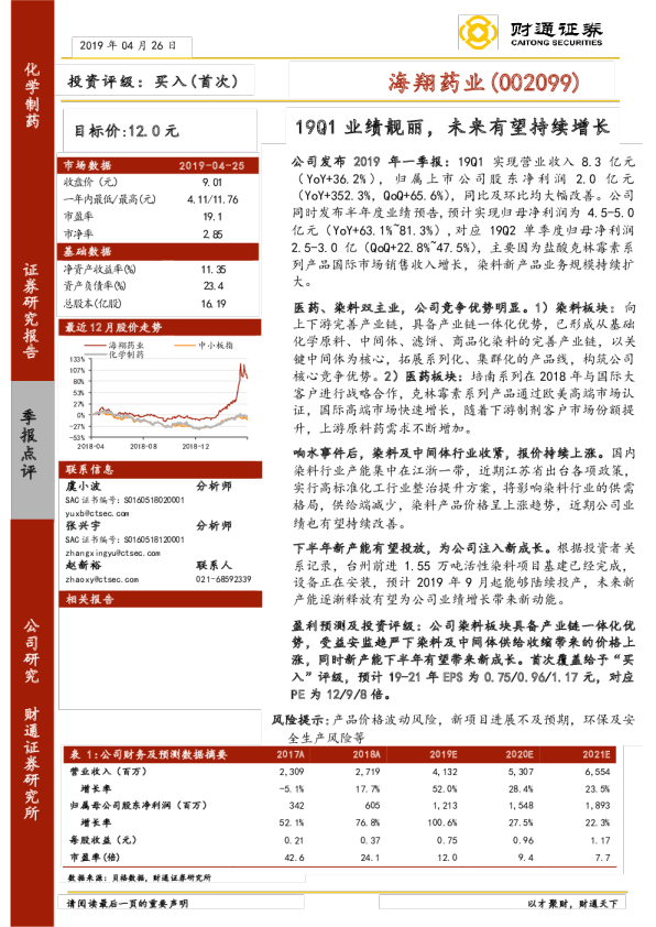 19Q1业绩靓丽，未来有望持续增长
