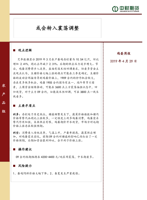 鸡蛋周报：或会转入震荡调整