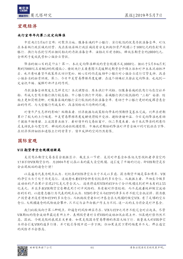 莫尼塔研究晨报