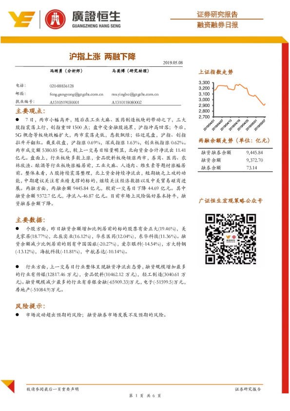 融资融券日报：沪指上涨，两融下降