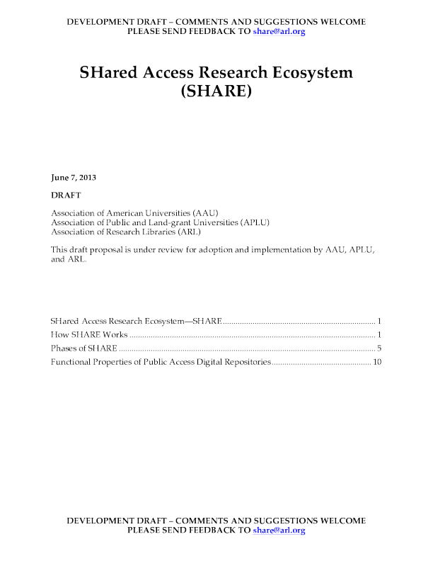 SHared Access Research Ecosystem (SHARE) Proposal
