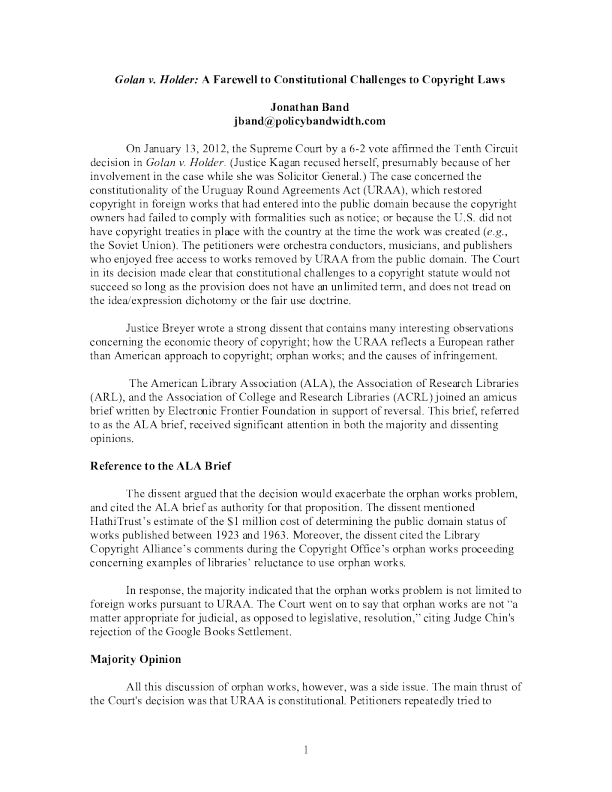 Golan v. Holder Decision Summary