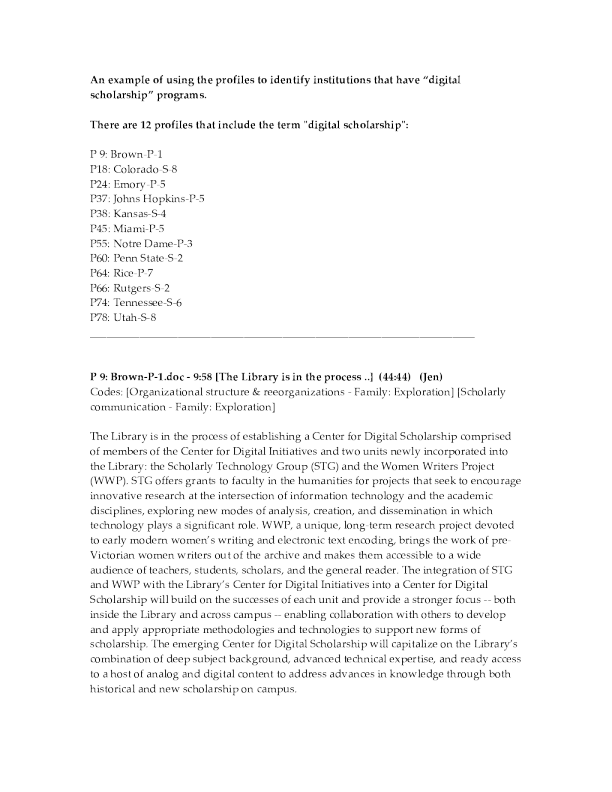 ARL Profiles: Research Libraries 2010, Digital Scholarship Profiles