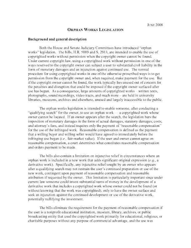 Orphan Works Legislation