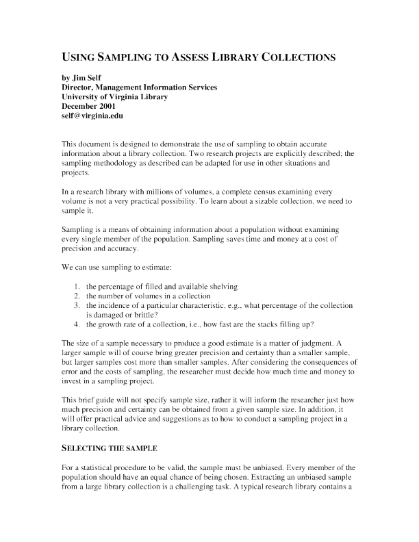Using Sampling to Assess Library Collections