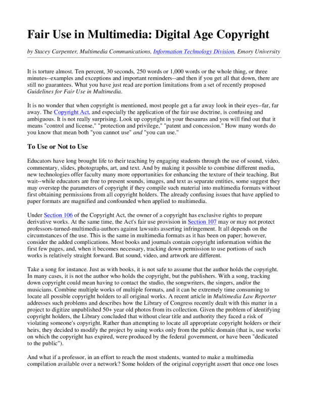 Fair use in multimedia digital age copyright