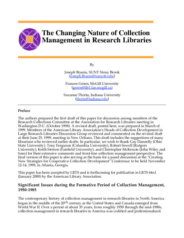 The Changing Nature of Collection Management in Research Libraries