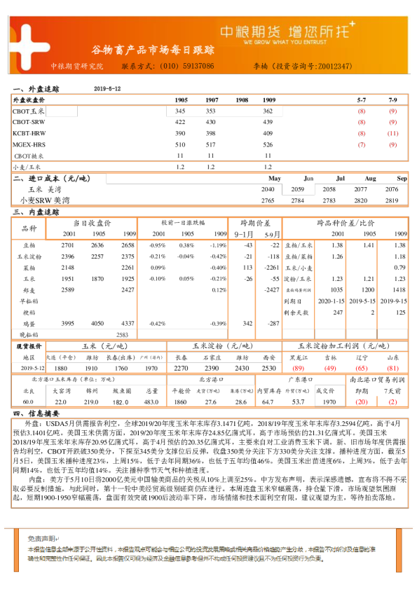 谷物畜产品市场每日跟踪