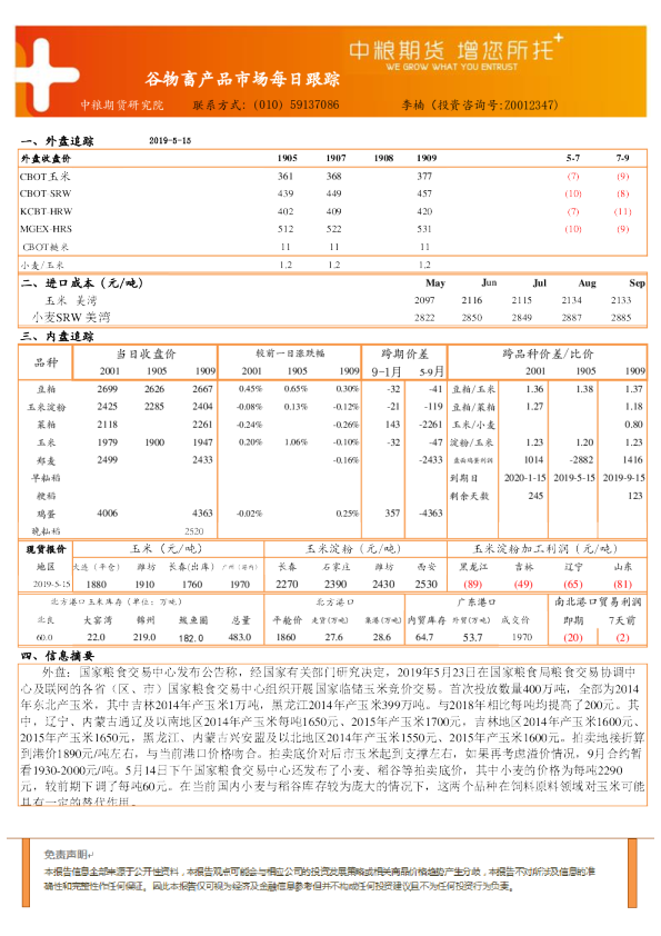 谷物畜产品市场每日跟踪