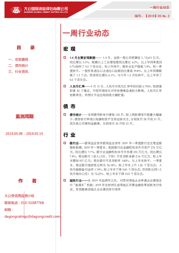 一周行业动态（2019.05.09 - 2019.05.15）