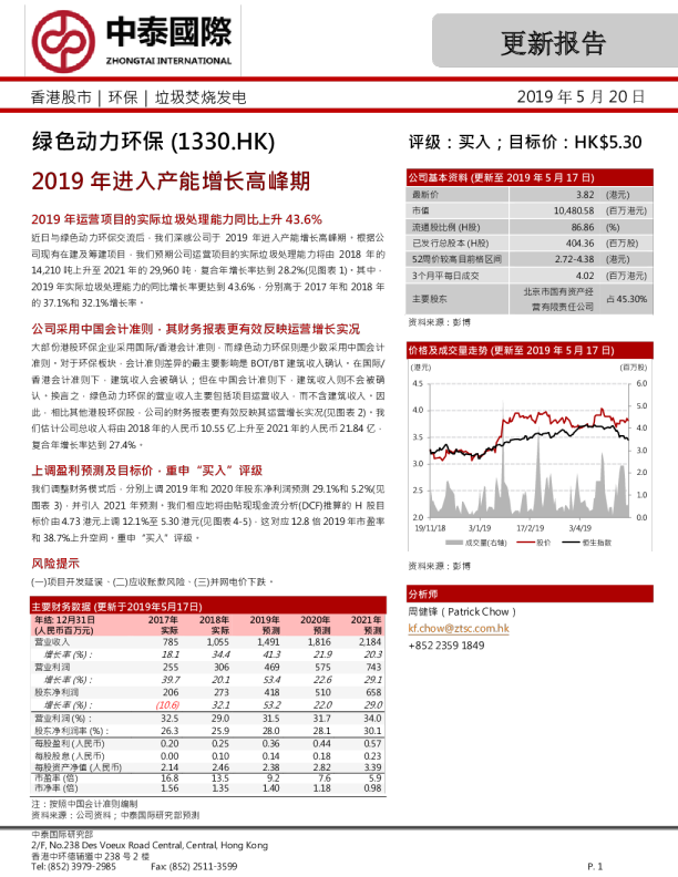 2019年进入产能增长高峰期