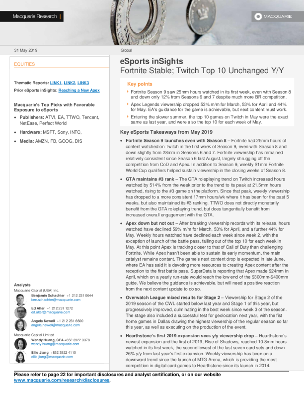 2019年5月-麦考瑞电子竞技报告